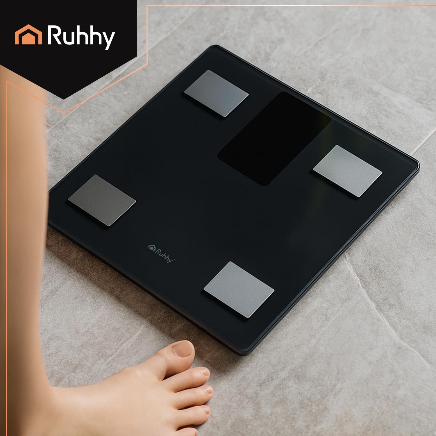 Bilancia per grasso corporeo, 226 kg, intelligente bilancia pesapersone con analisi BIA, BMI e 13 valori corporei App Feelfit, display LCD, 50 g, precisione multiutente, RUHY (nero)