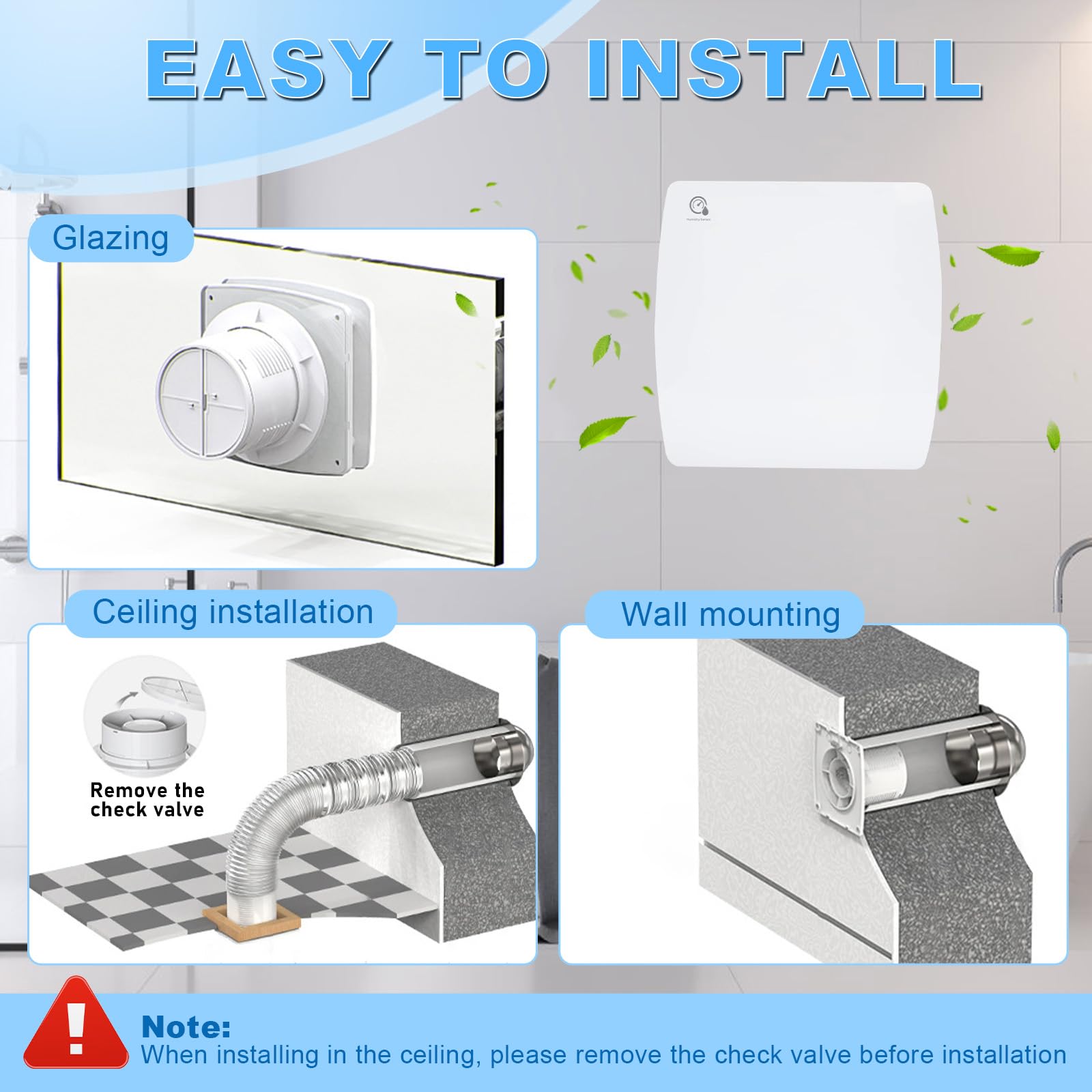 WingFly Ventilatore da Bagno 100 mm con Sensore di Umidità e Timer Antiriflusso, Aspiratore Assiale per l'estrazione dell'aria, 95m³/h, 12 W, per Bagno e Cucina, Spina Europea