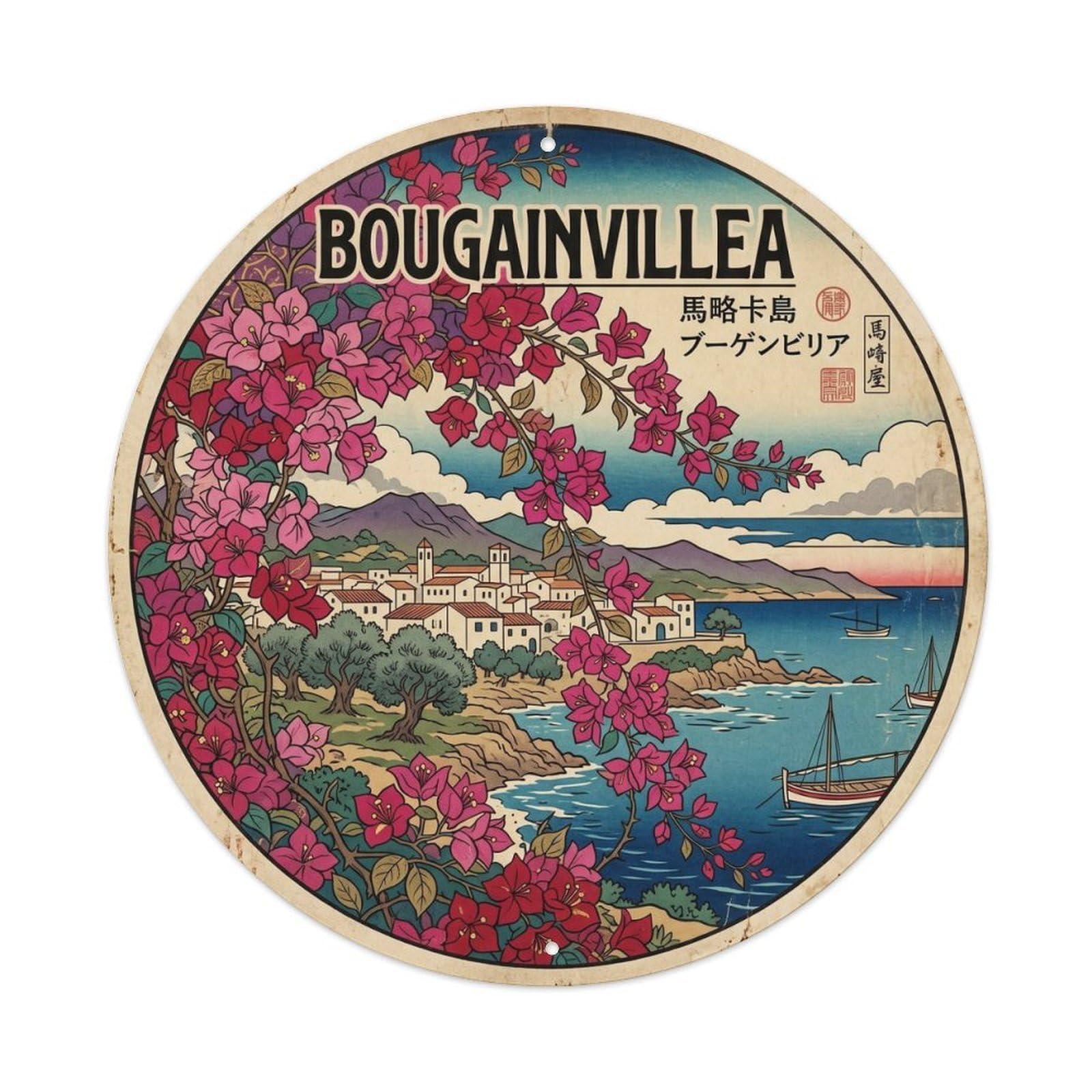 Mallorca Bougainvillea Seaside Journey Village Travel Metal Tin Sign
