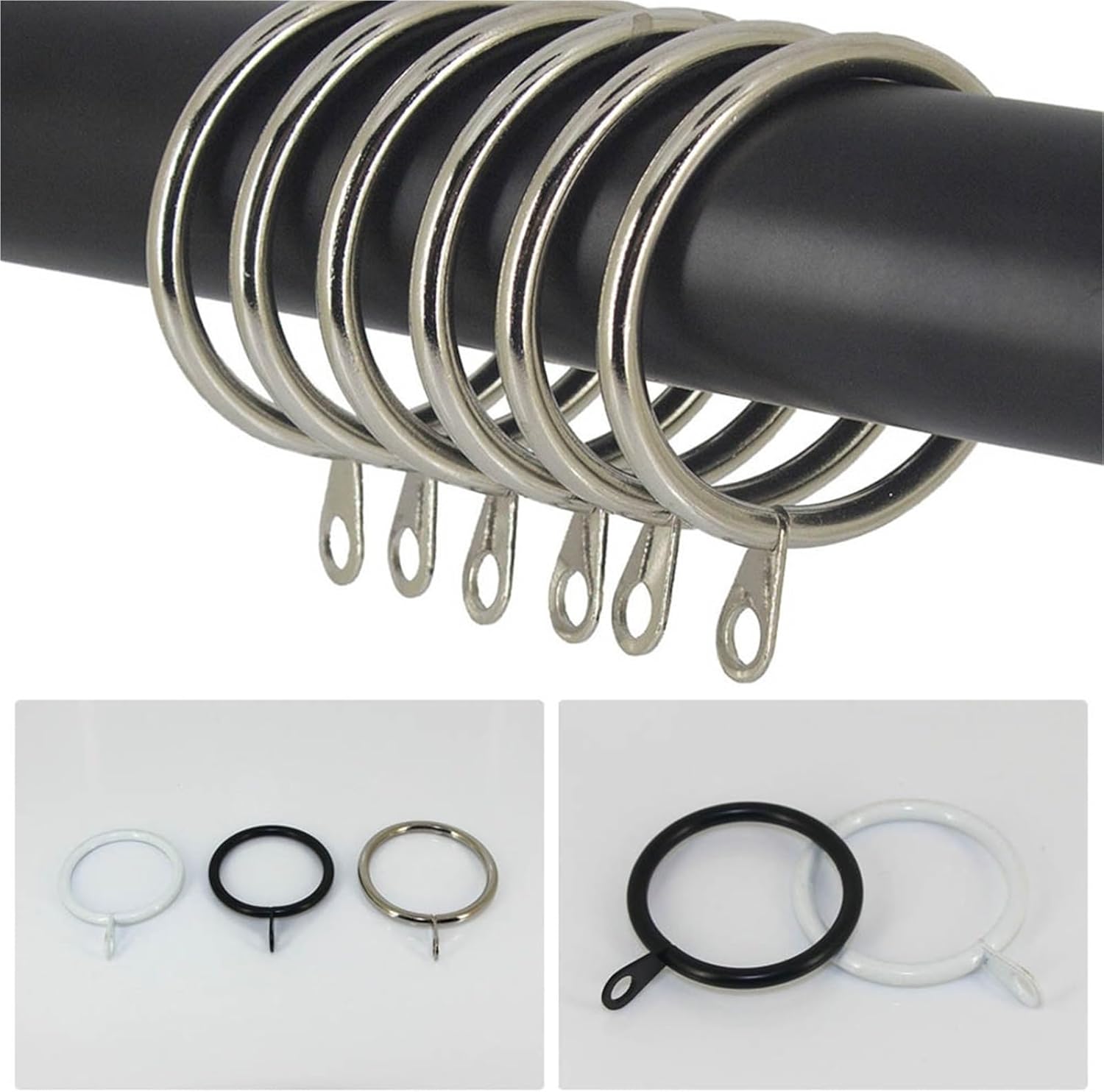 Curtain rings, Curtain Rings 100 Pcs Metal Hanging Hooks Heavy Duty Fit Up to 37 Mm Rods(Black)