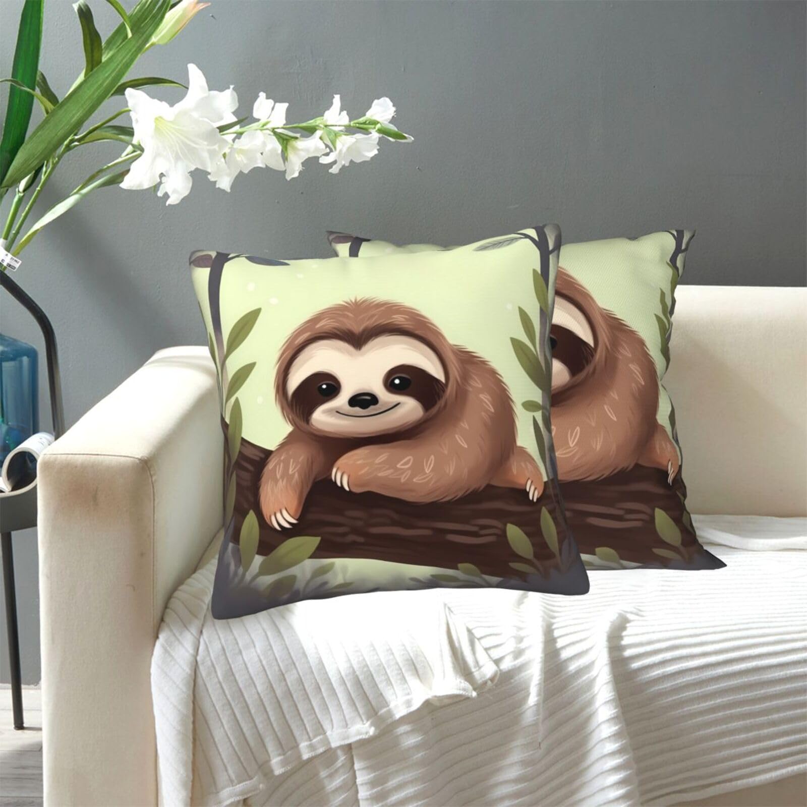 FekiLoot Decorative Throw Pillow Covers Modern Farmhouse Pillowcase Double Sided Cozy Cushion Cover for Sofa Couch Bed 16"X16" Cute Sloth