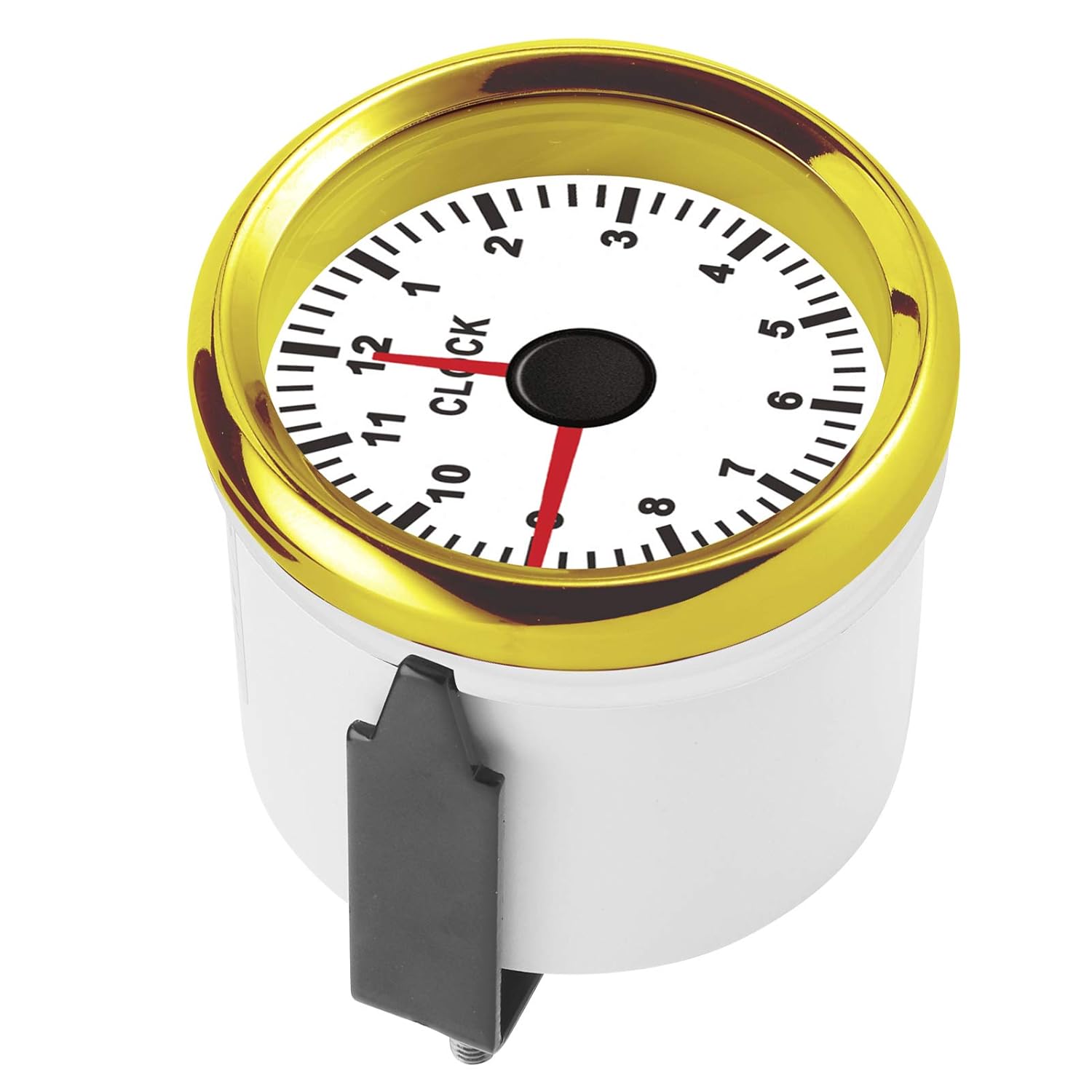 Dial Clock Meter 316L Stainless Steel Dashboard Timepiece 12V/24V for Car Boat Motorcycle (Gold Frame on White Background)