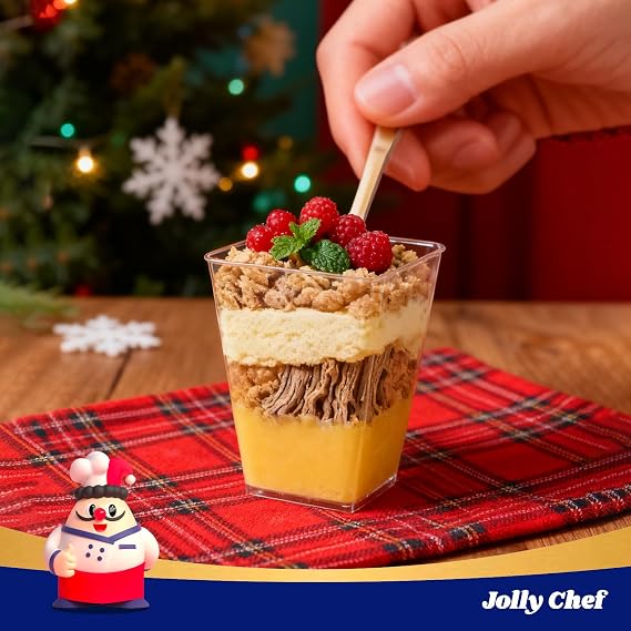 JOLLY CHEF 50 Pack 5 oz Plastic Dessert Cups with Lids and Spoons, Yogurt Parfait Appetizer Cup for Party, Clear Mini Dessert Shooter for Pudding Fruit Trifle Ice Cream