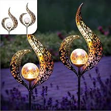 Gadgy Set of 2 LED Flame Effect Solar Garden Lights - Waterproof Outdoor Decorative Lamps for Patio, Balcony and Garden - Automatic Solar Lighting