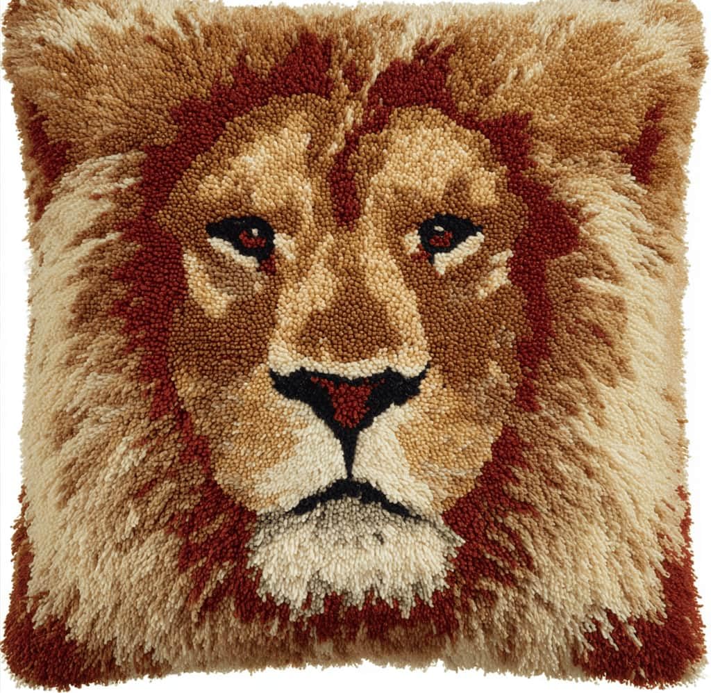 Kitquiver Latch Hook DIY Pillow Kit,Lion Handmade Cushion Cover 43X43Cm