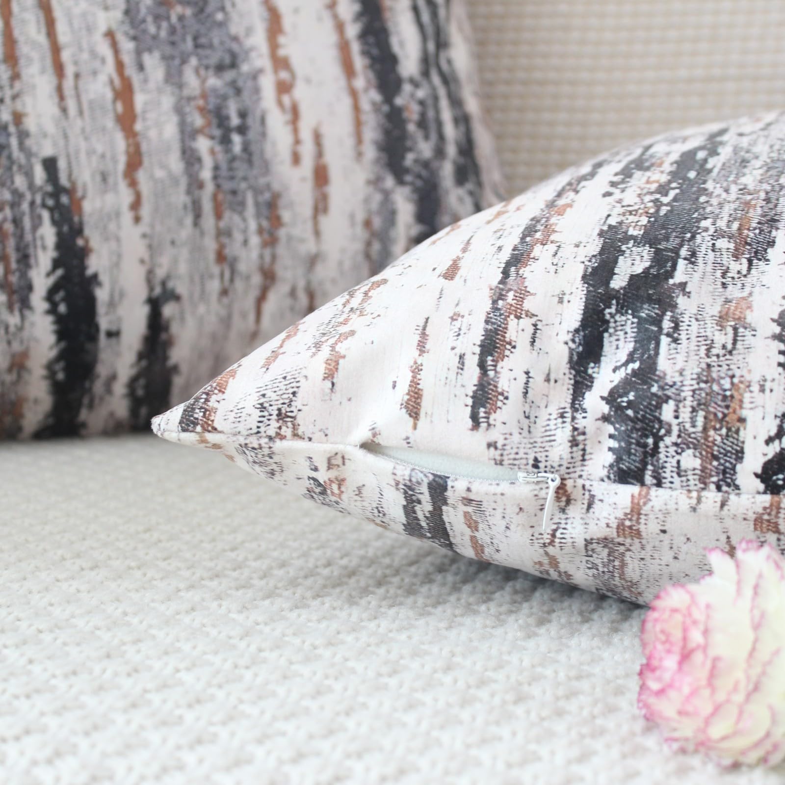 NIULAA Velvet Grey Cushion Covers 18x18 Double Sided Vintage Cushion Cover 45cm x 45cm Set of 2 Soft Neutral Abstract Pillow Cases 45 x 45 for Sofa Living Room Bedroom - Image 4
