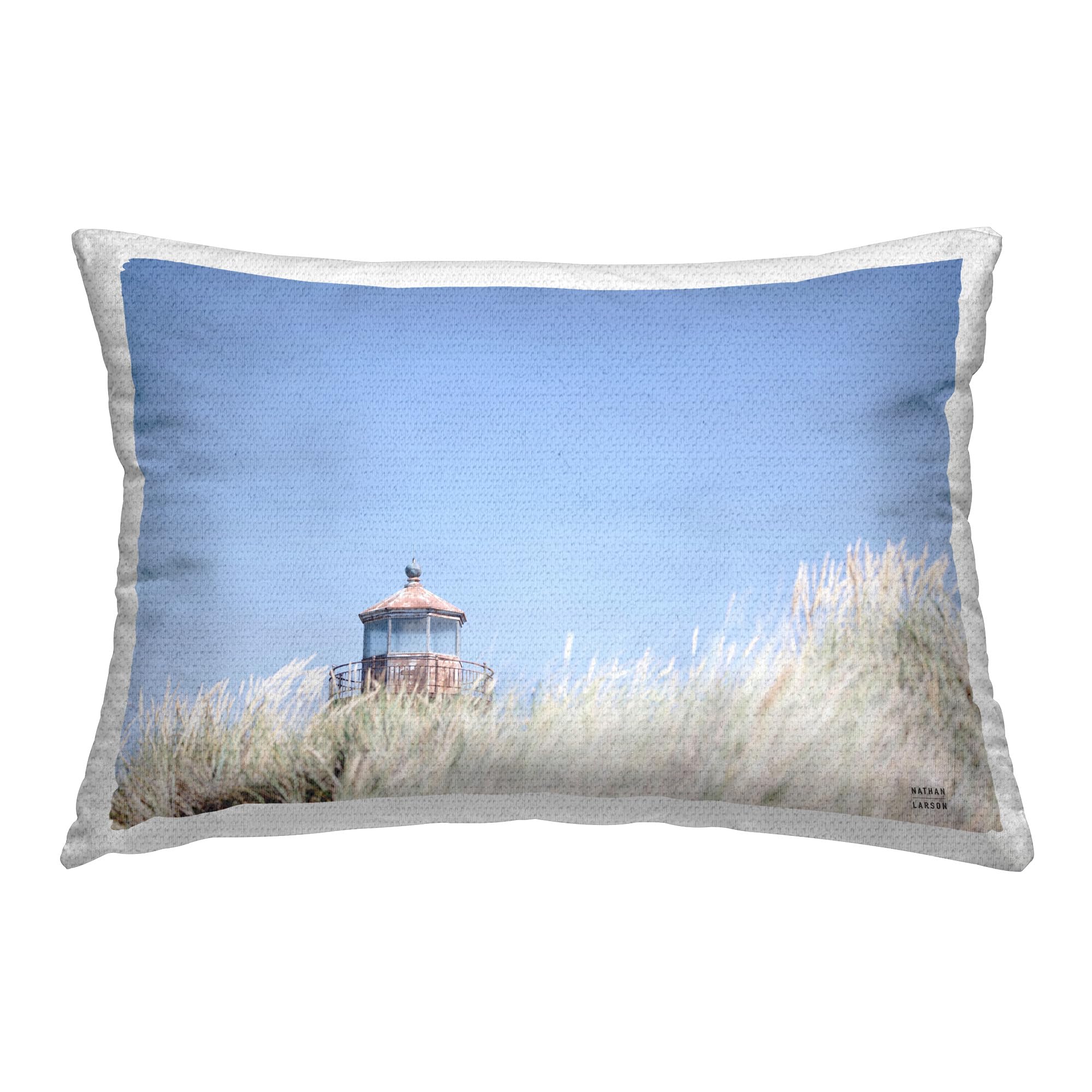 Stupell IndustriesPeering Over Lighthouse Outdoor Printed Throw Pillow, 14 x 20, Blue