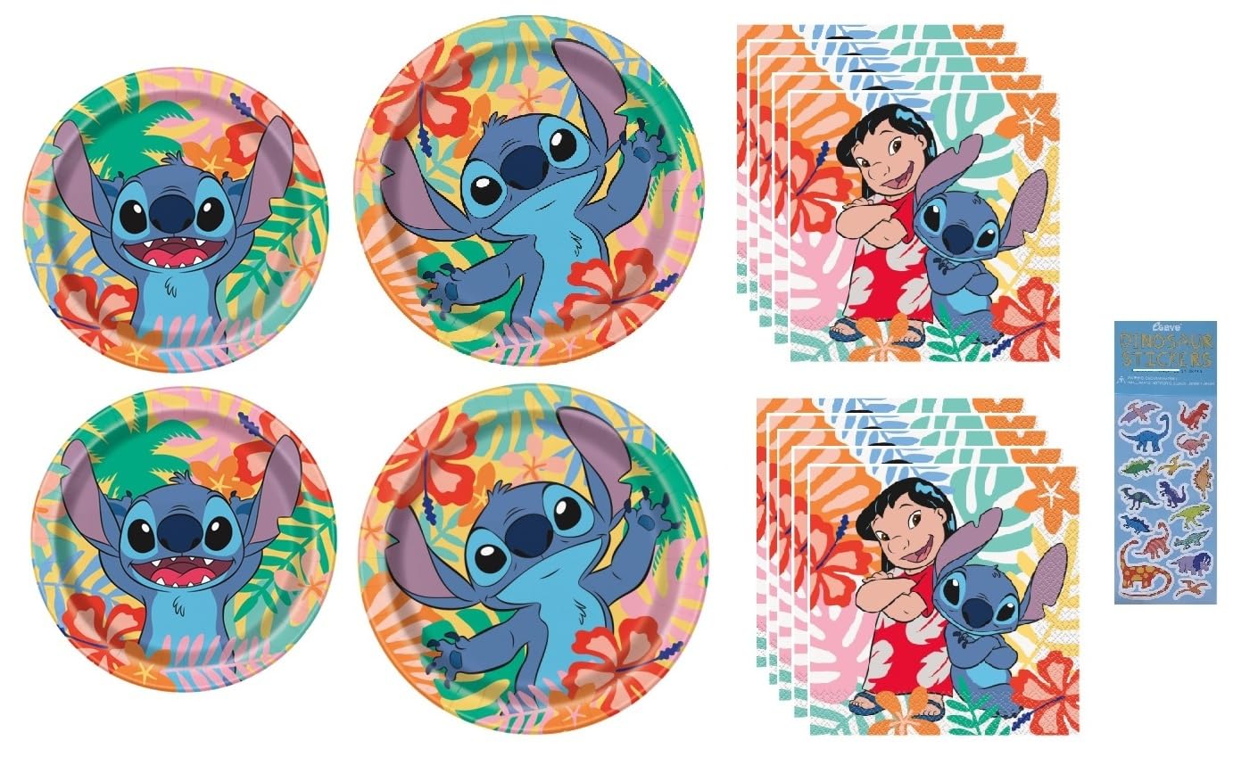 Unique Lilo and Stitch Birthday Party Supplies Bundle includes 16 Paper Plates 7", 16 Plates 9", 32 Napkins