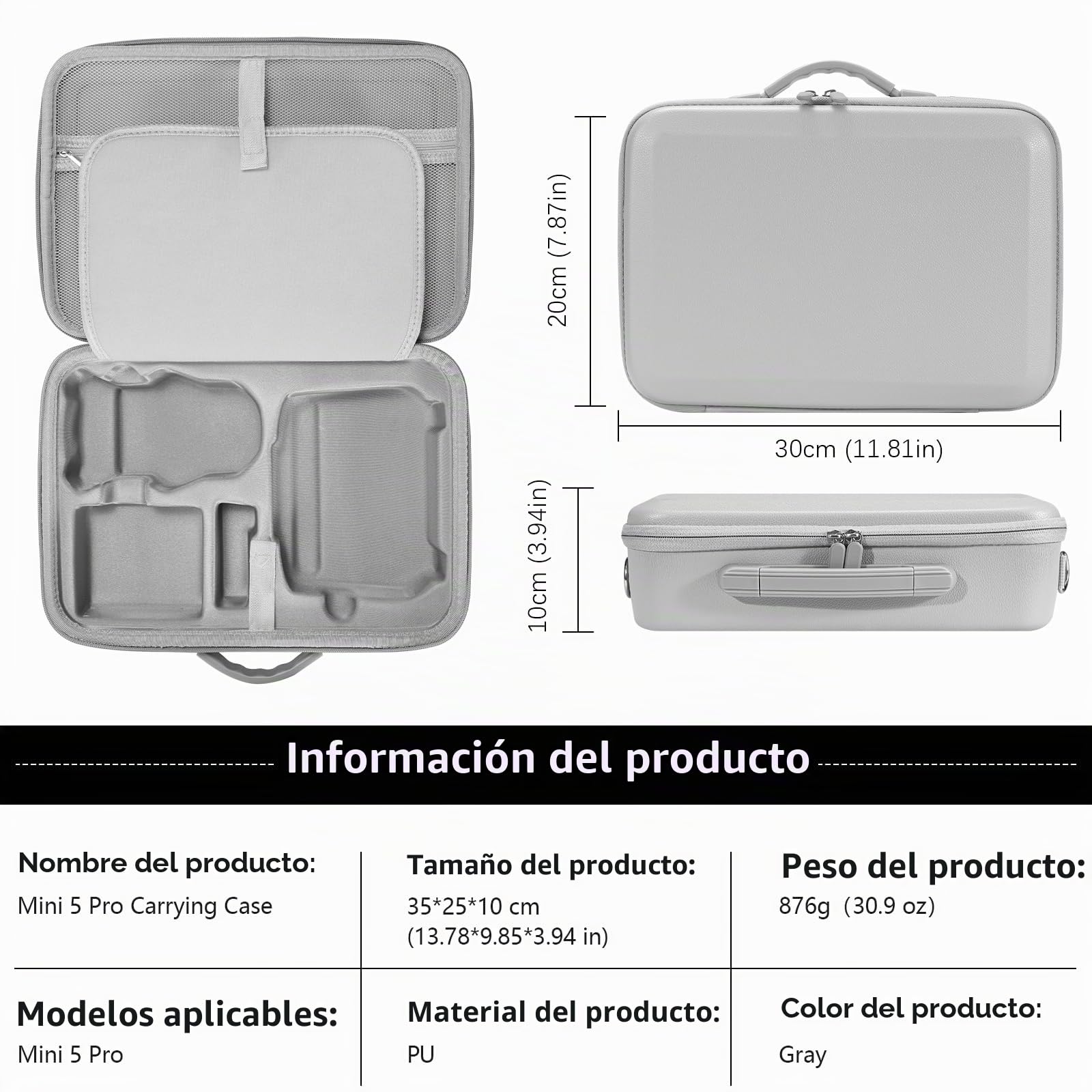 FPVtosky Bolsa para dji Mini 5 Pro, Bolsa de Viaje rígida portátil para Mini5 Pro Fly More Combo, Bolsa de Almacenamiento de Piel sintética para Controlador RC 2, Accesorios para Drones（Solo Funda）