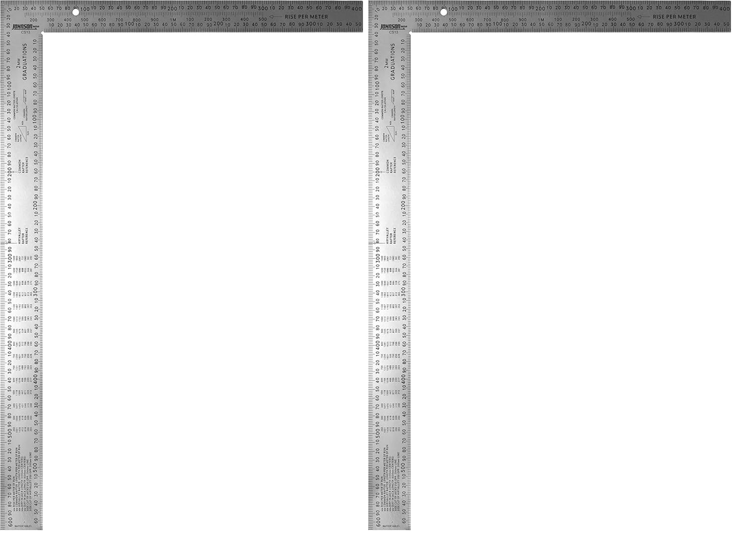 Johnson Level & Tool CS13 Metric Steel Framing Square, Easy Readability, Alloy Steel, Silver, 400mm x 600mm, 1 Square (Pack of 2)