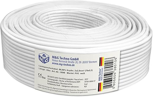 M G Techno Made Germany 20m Lautsprecherkabel 2x2 5mmA  echtes Kupfer rund weiAY  Model 9549