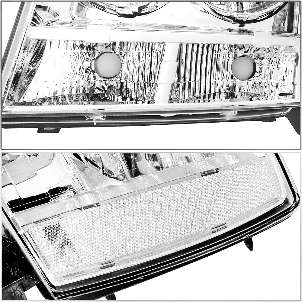 APSVE Headlights Assembly w/Bulbs & Wiring Harness compatible with 2007-2014 Chevy Tahoe Suburban/ 2007-2013 Chevy Avalanche, Chrome Housing Clear