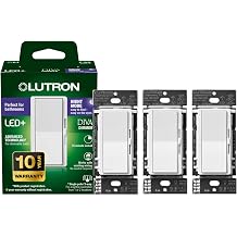 Lutron Diva LED+ Dimmer Switch with Night Mode for Bathrooms, Paddle Dimmer Switch for Dimmable LED Bulbs, UL Listed, Single-Pole/3-Way, No Neutral Wire Required, DVCLN-153PG-WH-3, White, 3 Pack