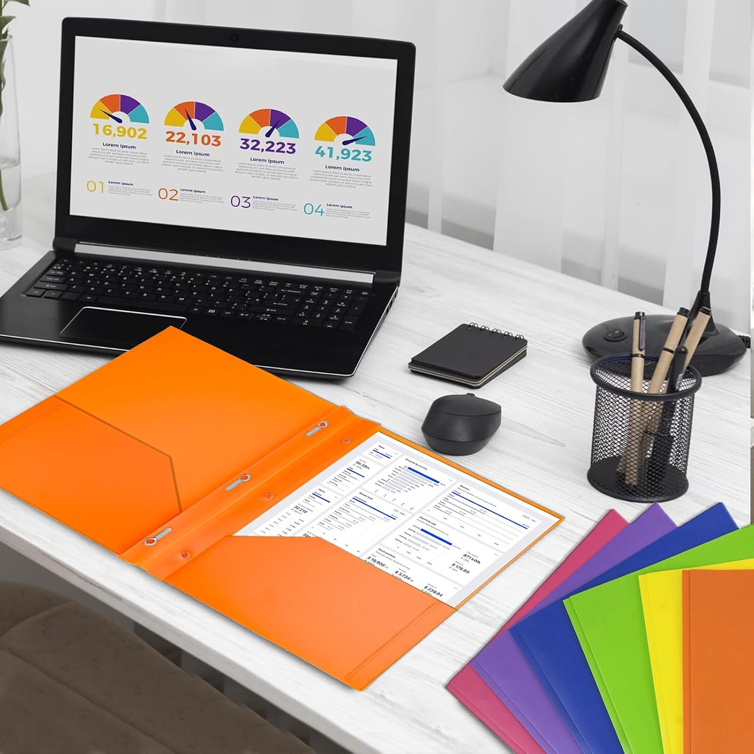 6 Pack Plastic Folders with Pockets and 3 Prongs,Colored Two Pockets folders for Docments,Assort Colors image 3