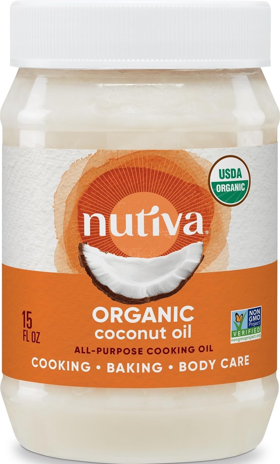 Nutiva Organic Steam-Refined Coconut Oil, 15 Fl Oz, USDA Organic, Non-GMO, Vegan, Keto, Paleo, Neutral Flavor and Aroma for Cooking & Natural Moisturizer for Skin and Hair