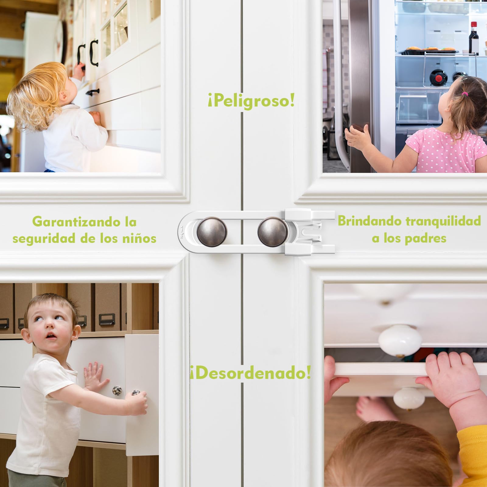 Pack de 6 Cierre Seguridad Cajones Bebé, Seguridad Puertas Niños en Forma de U, Bloqueo Puertas Niños, Protector Muebles Bebé en Armarios, Puertas, Cajones, Nevera, Perilla, Mango, Fácil de Usar