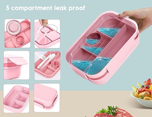 Miniatura 2 de HappyRhino Bento Box - Lonchera para adultos, 67.6 fl oz, doble capa, a prueba de fugas, 4+4 compartimentos, con tenedor y cuchara, sin BPA, apta