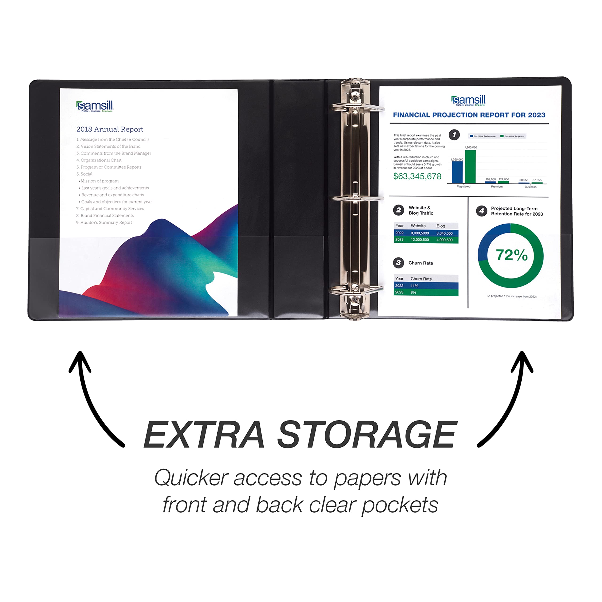 Samsill Durable 1.5 Inch View D-Ring Binder - Basic Assortment 4 Pack