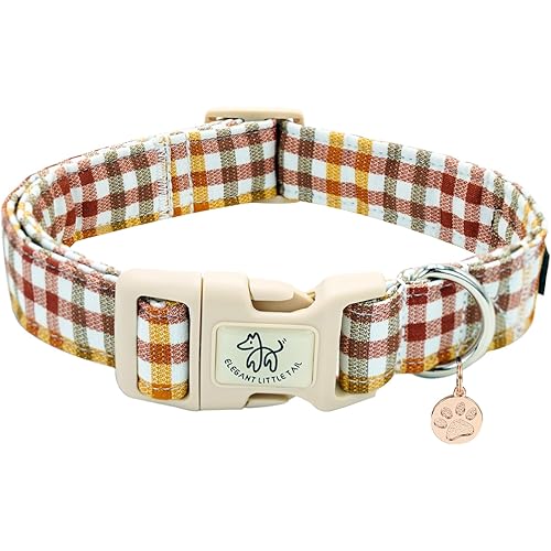 Elegant little tail Fall Dog Collar, Plaid Puppy Collars Fall Yellow Male Cute Puppy Adjustable Cotton Pet Collar with Quick Release Buckle for Small Medium Large Dogs