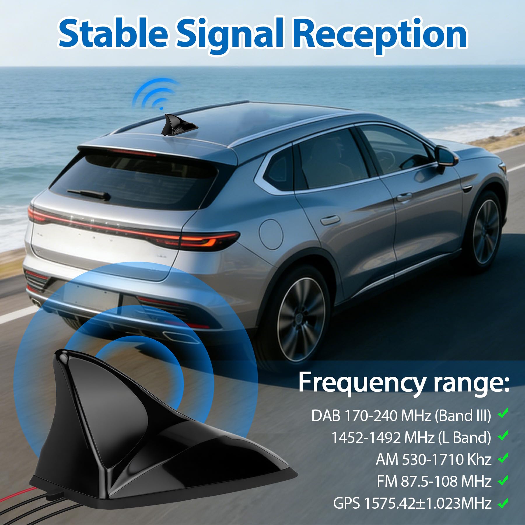 Autoantenne FM/DAB GPS Autoradio Antenne Haifischflosse mit 5 m Verlängerungskabel DIN/SMA/SMB Stecker für PKW, LKW, Wohnmobil – Navigation & Digitalradio