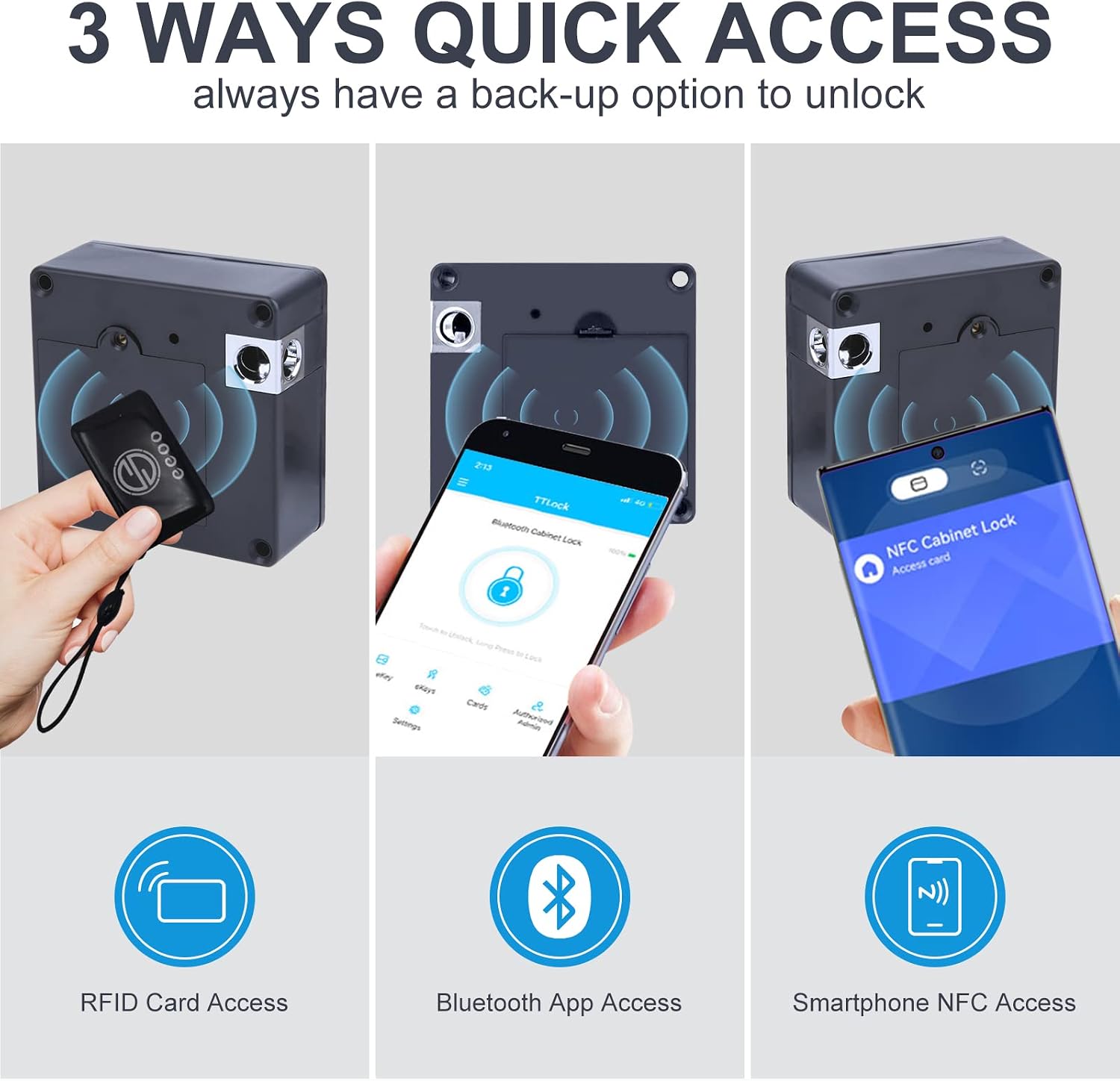 EEOO Bluetooth Cabinet Lock, Hidden RFID Cabinet Lock, Smart App Control for iOS/Android, Keyless File Drawer Wardrobe NFC Lock, DIY Wooden Furniture Privacy Lock for Home Office