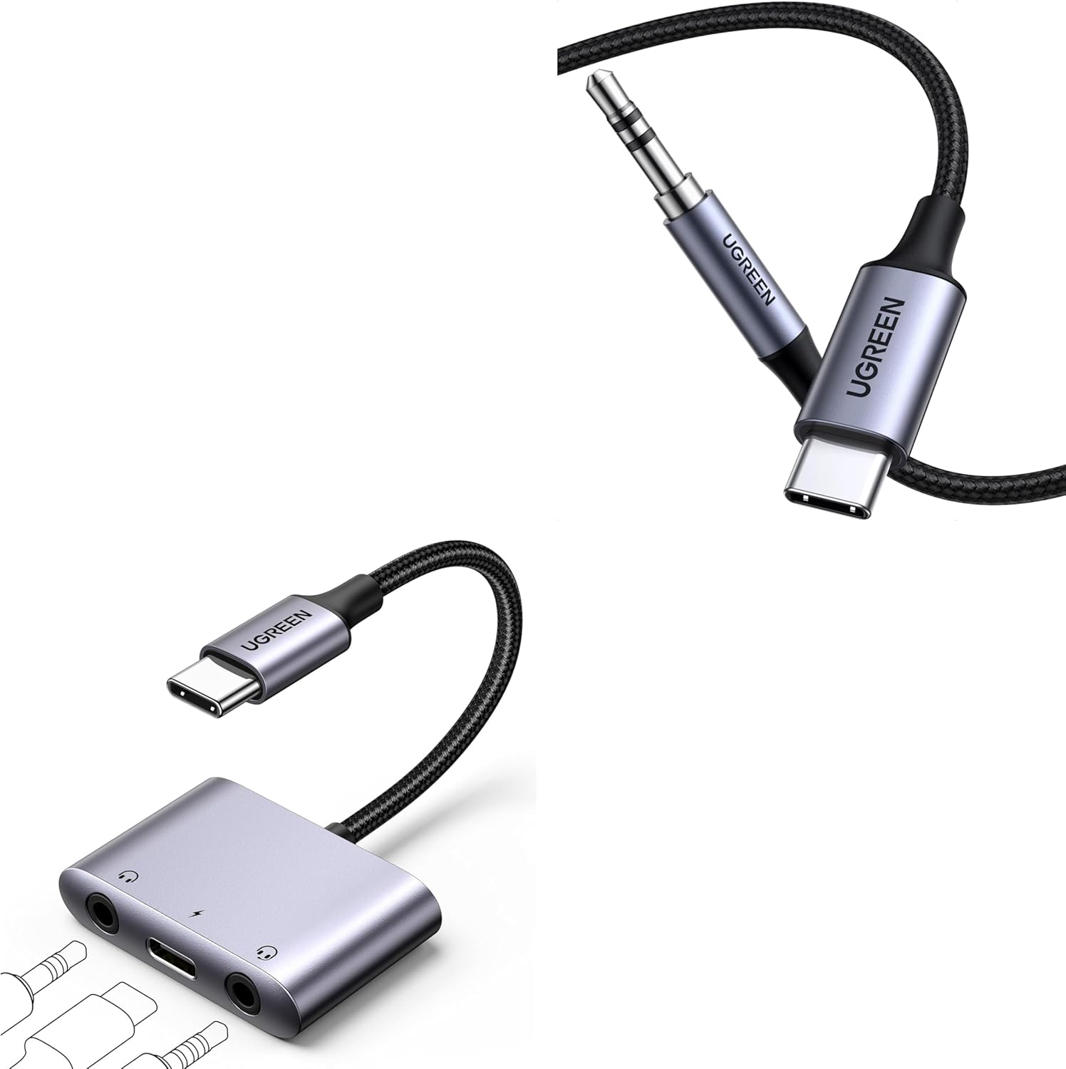 UGREEN USB C to 3.5mm Audio Adapter Hi-Fi Stereo Type C to Aux Headphone Male Cord Bundle USB C to 3.5mm Audio Adapter 3 in 1 Charger and Headphone Splitter