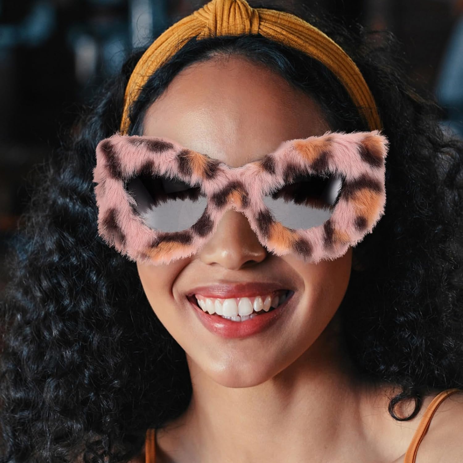 POPETPOP 2pcs Fashionable Furry Cat Eye Sunglasses for Women Unique Party Eyewear for Festivals and Special Occasions and Stylish Novelty Shades Leopard Frame Lenses