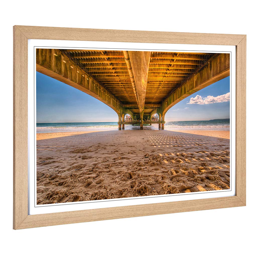 Big Box Art Framed Print of Beach Seascape Wooden Pier Jetty Design | Wall Art Picture | Home Decor for Kitchen, Living Room, Bedroom, Hallway, Oak, A2 / 24.5x18 Inch / 62x45cm