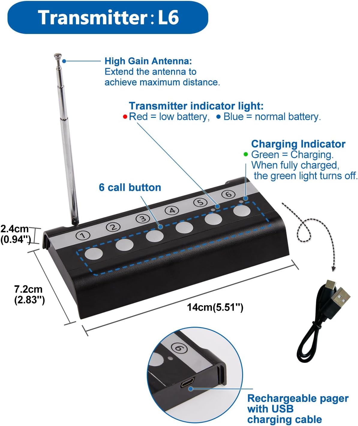 Wireless Restaurant Paging System with 6 Waiter Watches/1 Call Button, Fast Alert Buzzer for Dish Pickup, Chef Calls, Food Service – Diner, Cafe, Catering Staff Communication