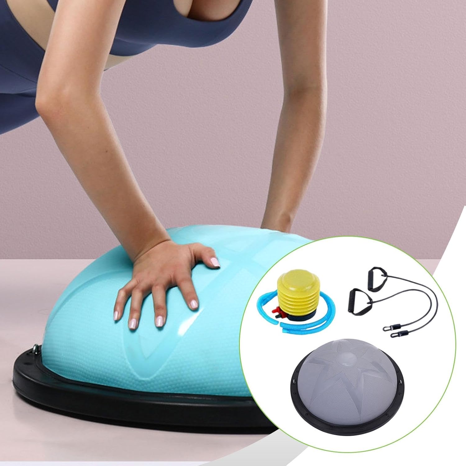 Amazon | バランスディスク 抵抗バンド＆フットポンプのハーフエクササイズボールヨガフィットネスab強度と安定性のトレーニングのためのホームジムの  バランスボード 半円型 バランスボール | BROJAQ | バランスディスク・ボード Ｏｓｈｈｎｉ ハーフバランスボール ... ハーフエクササイズボール（フットポンプ付き）、ピラティス用安定インフレータブルバランスボード