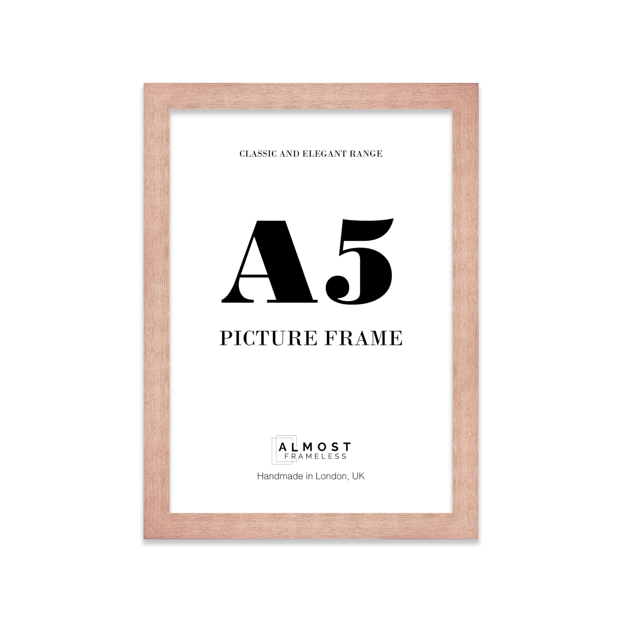 Almost Frameless A5 Copper Picture Frame Fits A5 (14.8 x 21cm - 5.8 x 8.3in) Poster, Photo, Artwork, or Print. Thin Edge Slim Frame Portrait and Landscape Display with Wall Hooks — image 1
