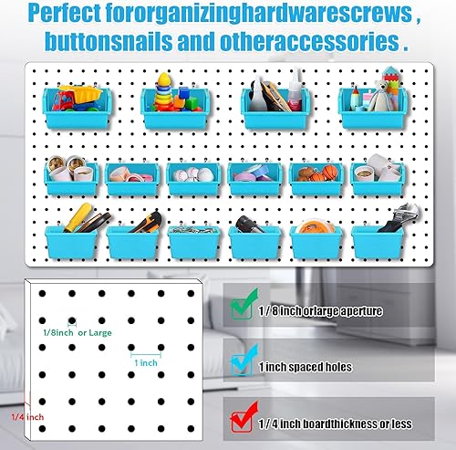 Miniatura 3 de Roowest Juego de 60 cubos de tablero de clavijas, organizador de pared con ganchos y bucles, surtido de ganchos para clavijas, accesorio organizador