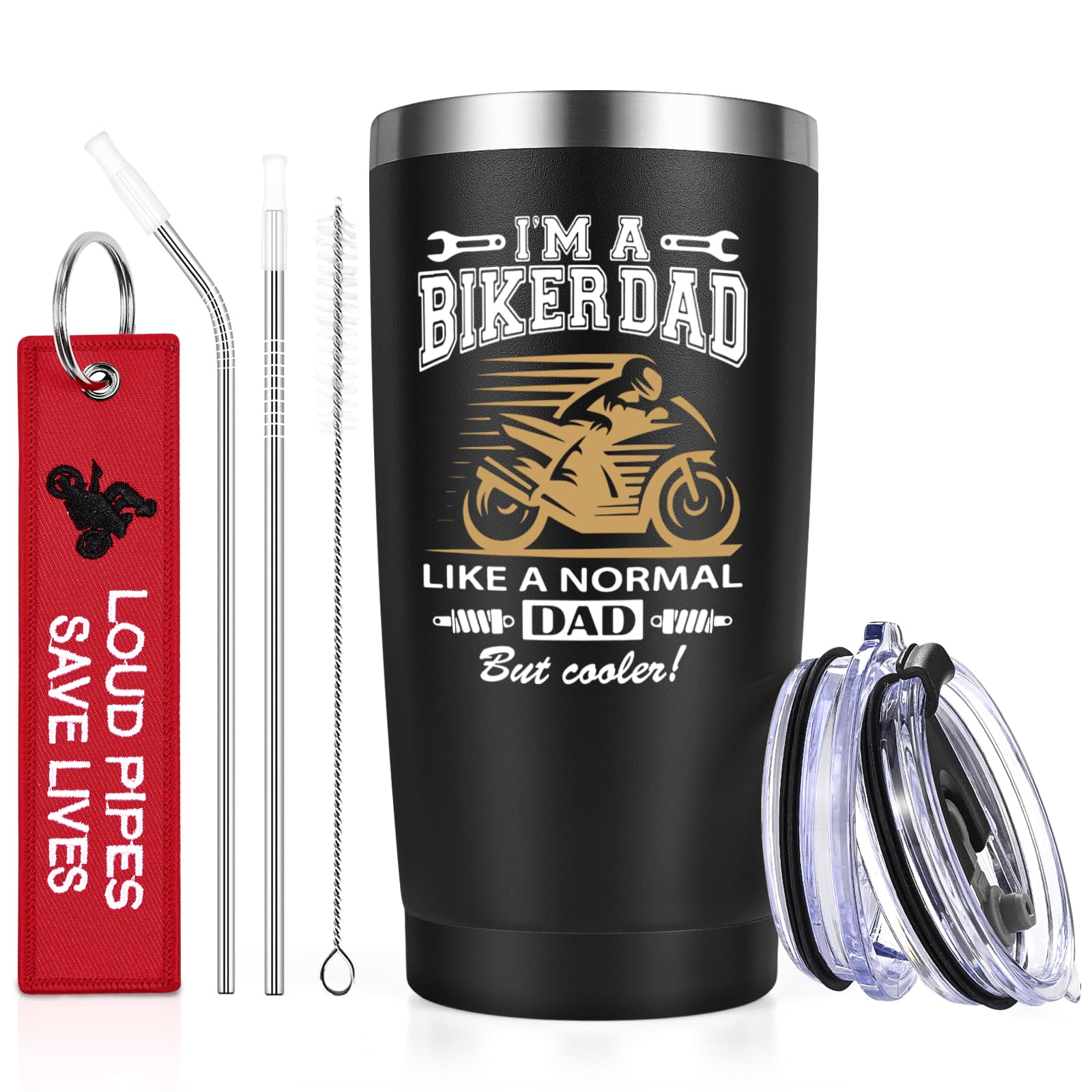 Livole Biker Gifts for Men, Him, Unique Gift for Christmas, Fathers Day, Motorcycle Motorbike Gifts for Men, I'm A Biker Dad, Like A Normal Dad But Cooler, 20oz Double-Wall Tumbler, 600ml Coffee Mug