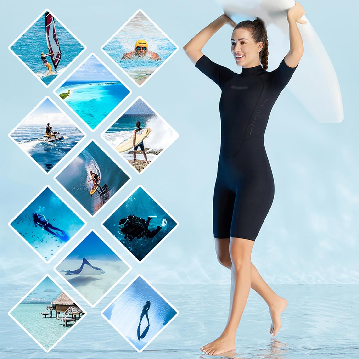 Wetsuit for Women, Back Zipper Diving Suit 3mm Neoprene Short Sleeve Wet Suits for Surfing Diving Kayaking