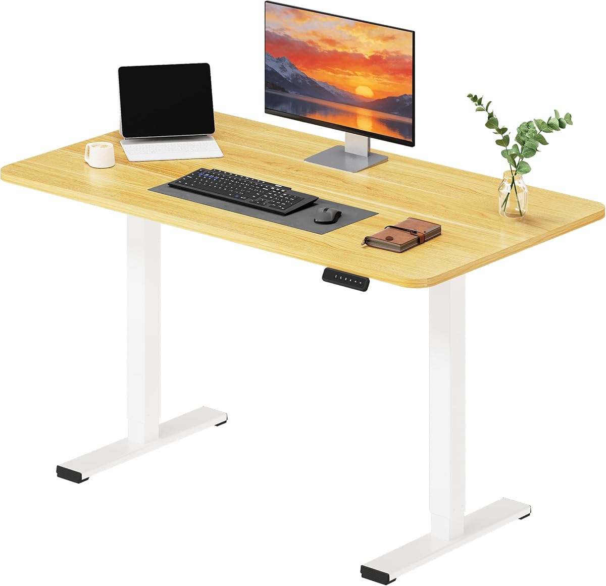 SANODESK Höhenverstellbarer Schreibtisch mit Komplett Tischplatte, Elektrischer Ergonomischer Schreibtisch, Steh-Sitz Bürotisch für Homeoffice, 120 x 60 cm,ahorn