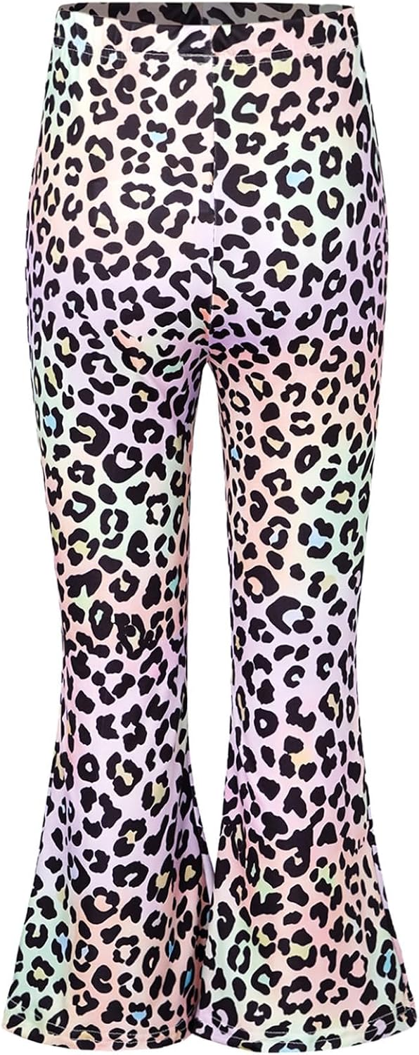 Girls Stretchy Flared Leggings Leopard Print High Waisted Bell Bottoms Full Length Yoga Bootcut Pants