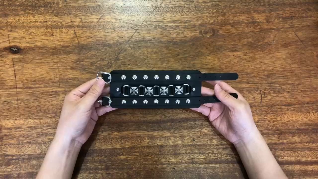 Pulsera de cuero ancha punk rock para hombre miniatura 7