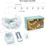 Lumières de chaîne globe 33 pi, 100 LED lumières féeriques à piles avec télécommande & minuterie, 8 modes d'éclairage intérieurs/extérieurs étanches pour fête, mariage, décoration de Noël, chambre, jardin