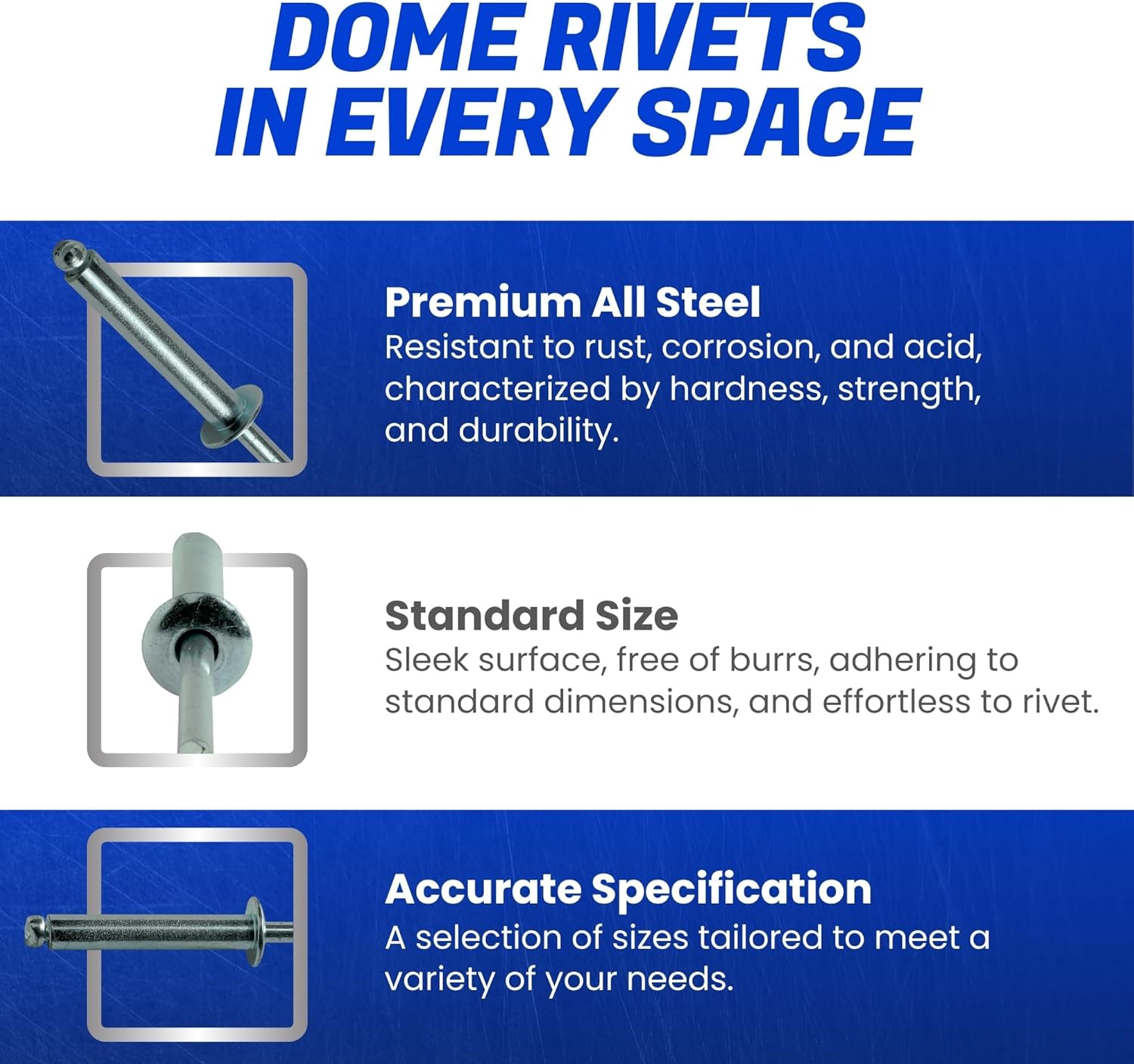 Fastenere Pop Rivets - 5/32" x 3/4" (100 pcs) Heavy Duty, Open-End, Low Carbon Steel, Dome-Head Blind Rivets, Corrosion-Resistant & High Shear Strength, 5-12 Gap 0.626"-0.750"