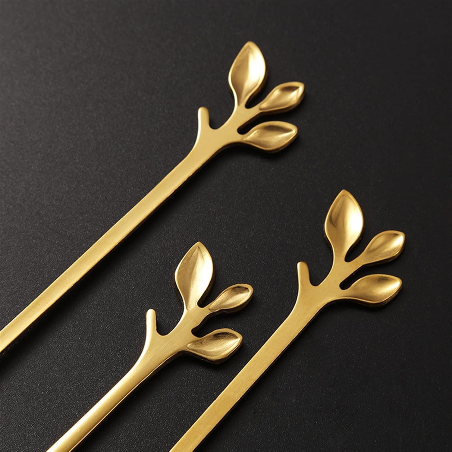 Coffee Scoop, 4Pcs Dessert Spoon Stainless Steel Leaf Golden Coffee Stirring Spoon Ice Cream Long Handle Small Spoon
