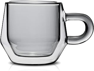 Double Walled Glass Espresso Cups by Hearth I 2, 4oz Smoked Glass Insulated Cortado Cups With Handles I Perfect Double Sho...