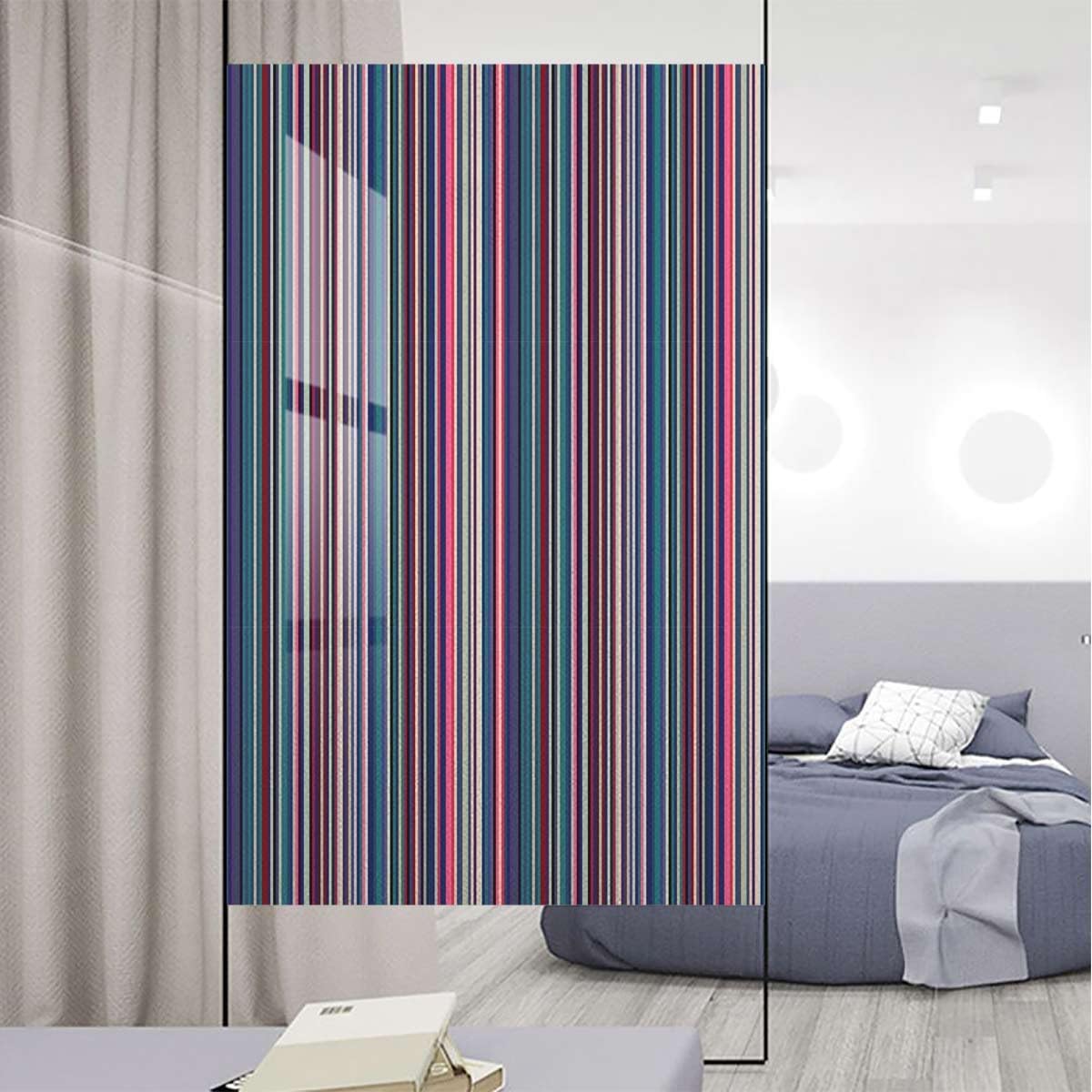 Multicolor Window Film Privacy Window Film Frosted Glass Film Colored Stripes Vertical Pattern Modern Privacy Frosted Window Film Window Stickers Abstract 35.4Wx59L-inch