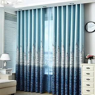 QYANTH Castello Stampato Tenda Oscurante per Soggiorno Camera dei Bambini, Bambini dei Cartoni Animati Tende Occhiello, 1 Pannello-Blu 400x270cm(157x106inch)