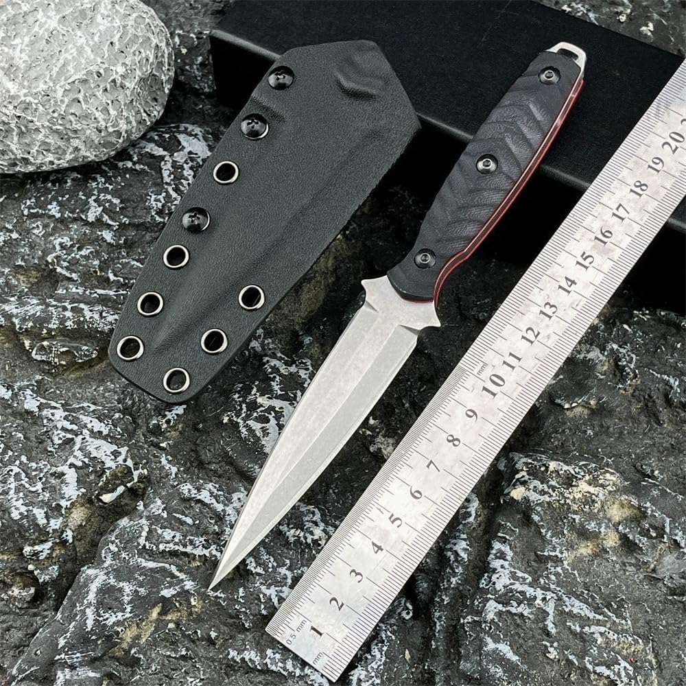 8.26" Full Tang Fixed Blade Knife with 4.25" Double Edge 8Cr13Mov Steel Blade and G10 Handle for Outdoor, Camping, Fishing, Gift