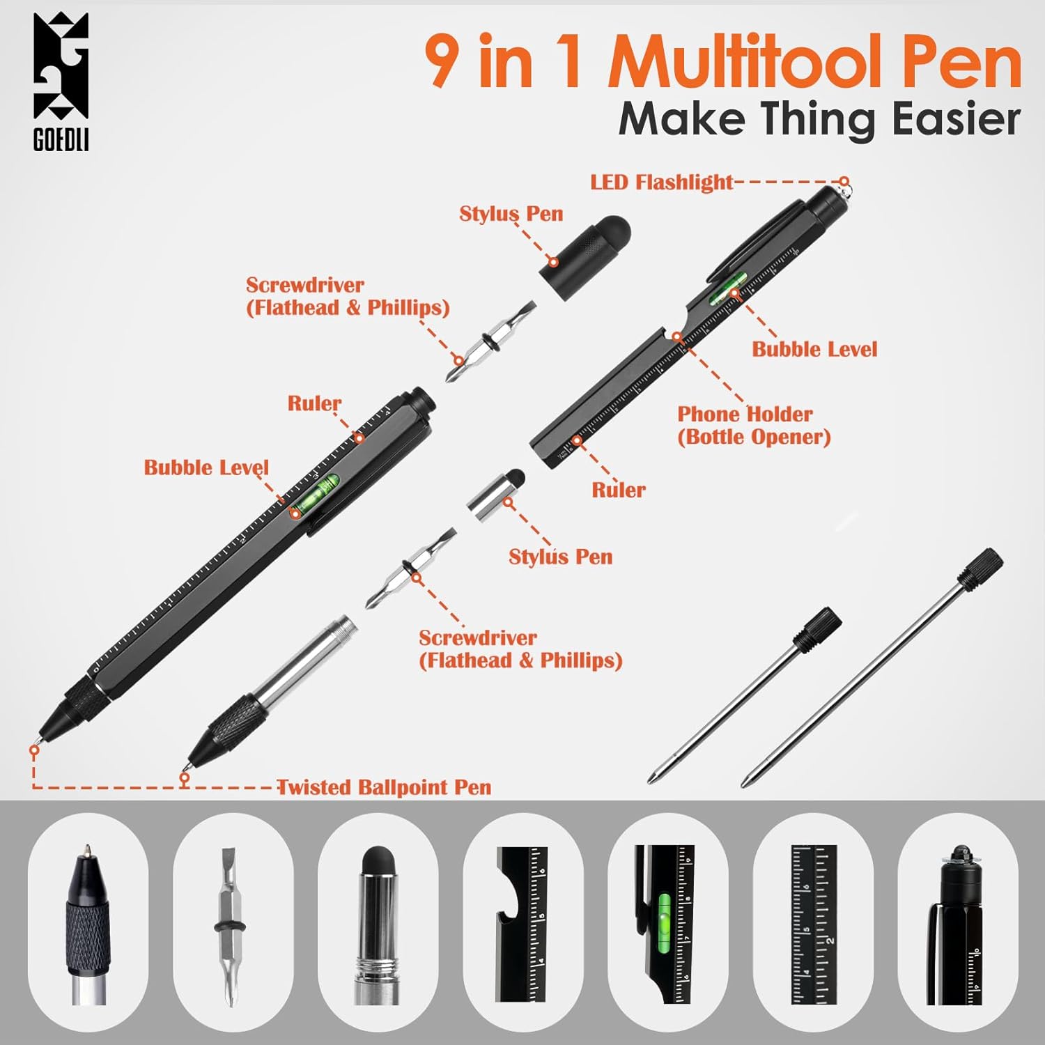 Multitool Pen Set - Unique Men's Stocking Stuffers Gifts for Him, Husband, Dad, Grandpa, Teens - Christmas Cool Gadgets