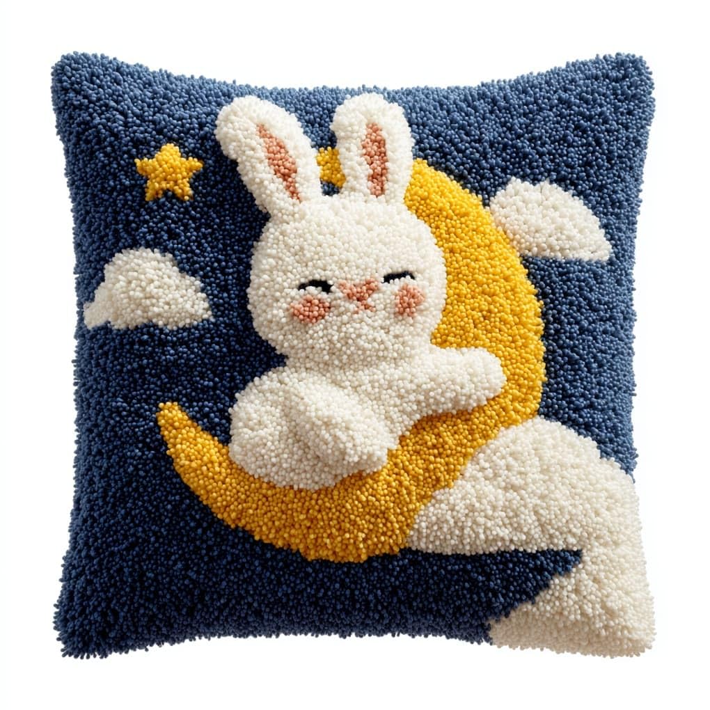 WallustrioaW Latch Hook Kits Pillow for Adults,Rabbit on the Moon