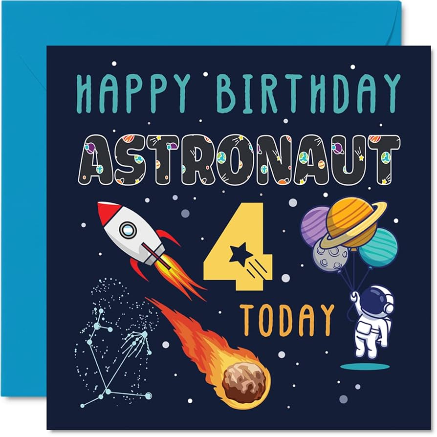 UNIQ 1st BIRTHDAY フォトカード付き Amazon.com : 4th Birthday Card Boy - Space Astronaut Cosmos