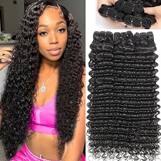 Troskamar Deep Wave Human Hair Bundles 24 26 28 Inch 12A Wet and Wavy 3 Bundles 100% Unprocessed Indian Curly Human Hair Bundle for Black Women