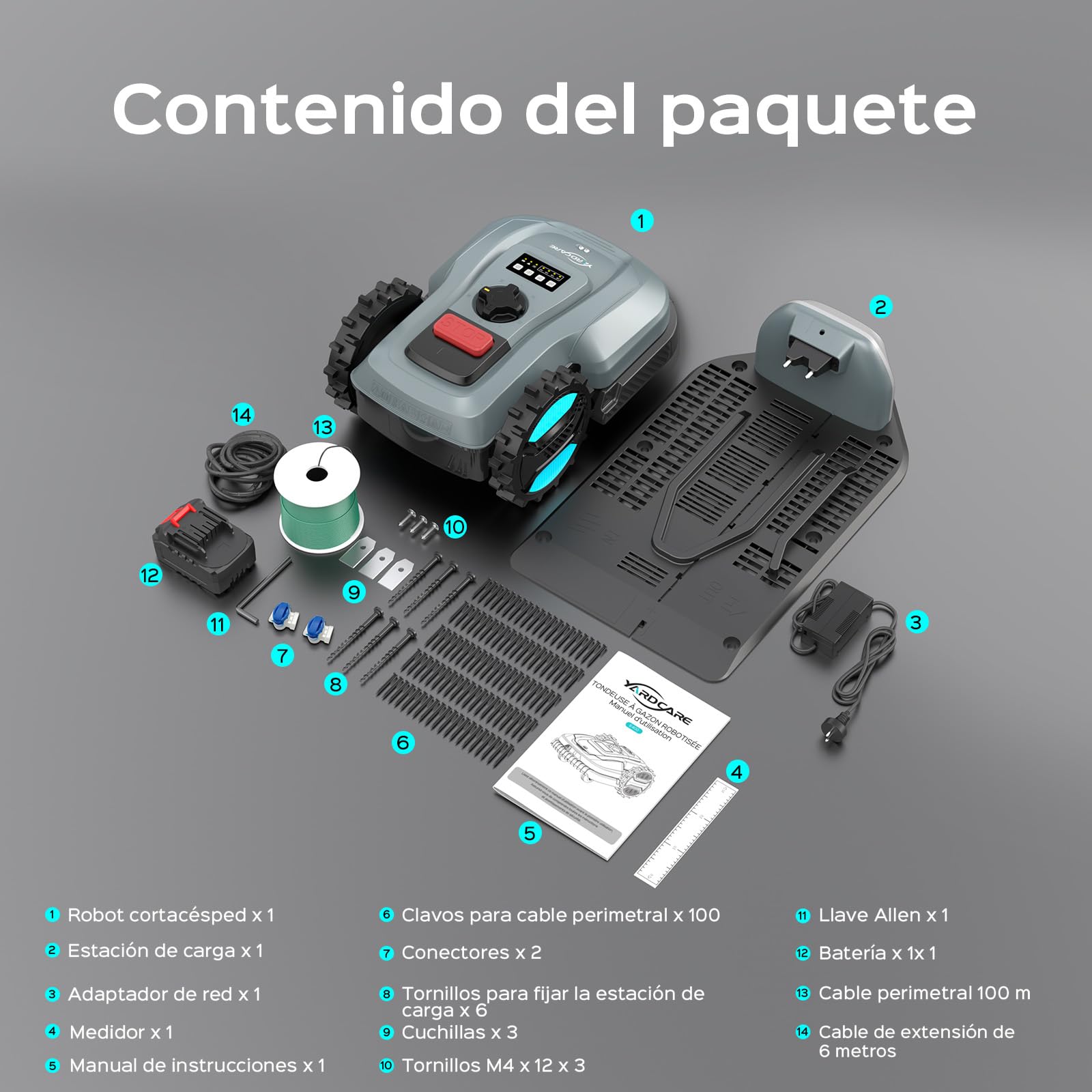 YARDCARE E400 Robot Cortacesped con Control App,hasta 400m²，Altura de Corte de 20 a 60 mm, Sensor de Lluvia, Robot Cortacésped 18 cm de Ancho de Corte,Menos de 60 dB