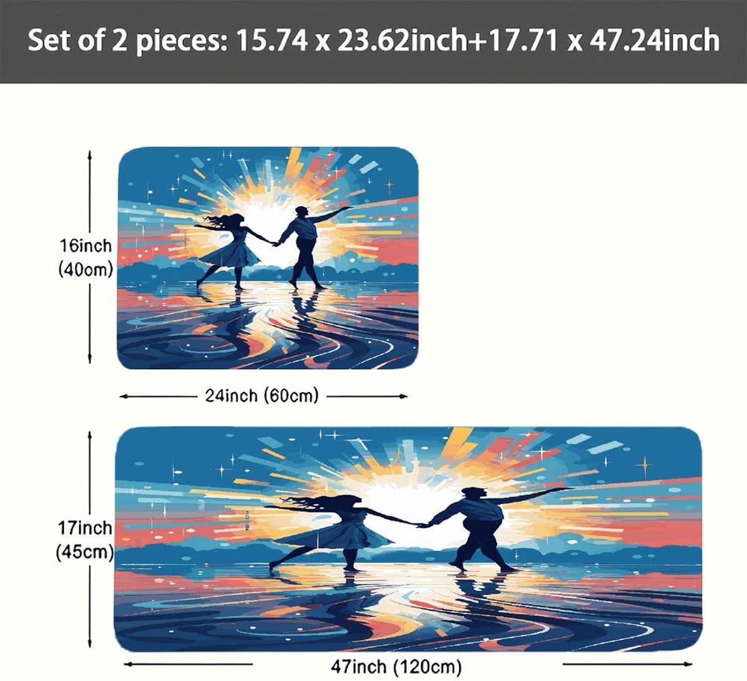 Dancing on Water Kitchen Mats with 2PCS Non-Slip Washable,Kitchen Rug Heavy Duty Durable, Floor Mats for Kitchen,Office,Sink,Laundry